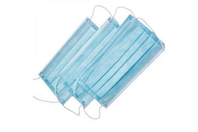 Маска защитная трехслойная на резинках (50 шт- упаковка)